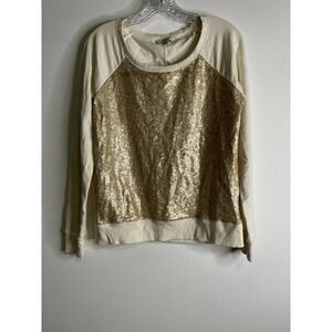 BANANA Republic Stretch Pullover Sweatshirt Gold Sparkle Medium Beige